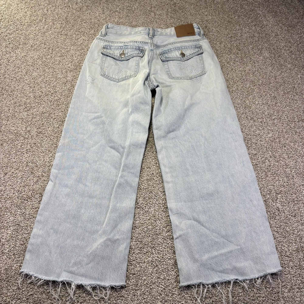 Aeropostale Aero Baggy Wide Leg Jeans Womens XS Blue Light Wash Raw Hem Star